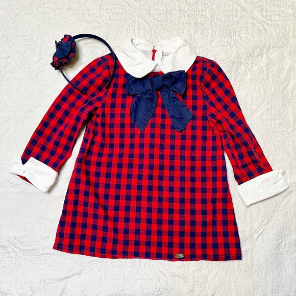 Pettigirl Plaid Holiday Dress with Headband Bow Size 3 - Picture 2 of 8